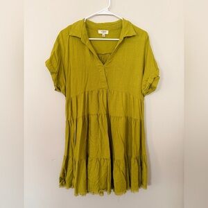 Umgee Olive Green Tiered V-Neck Women's Dress
